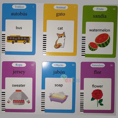 Educational Bilingual Audio book with Flash Cards in English, Russian, Spanish, & French